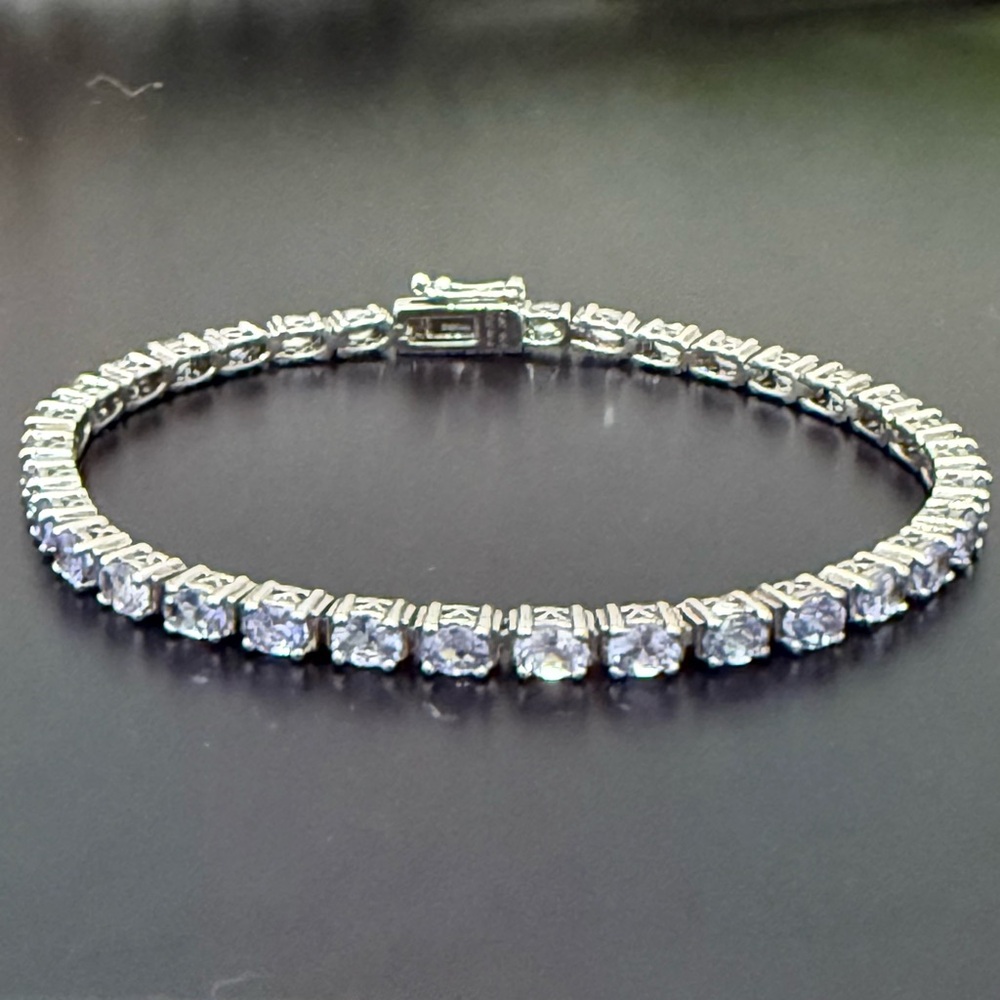 KJC 925 Sterling Silver Natural Tanzanite Gemstone 7” Tennis Bracelet 9g.